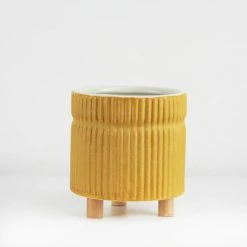 Vase Market Yellow Ribbed Ceramic Tripod Planter Pot H-4.5" D-4" (Pack Of 24) -vasemark Shop 16 3021y