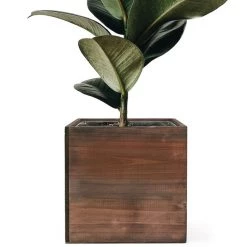 Vase Market Wood Cube Planter Box W/ Zinc Liner Natural H-8" Open-8"x8" (Multiple Packing)