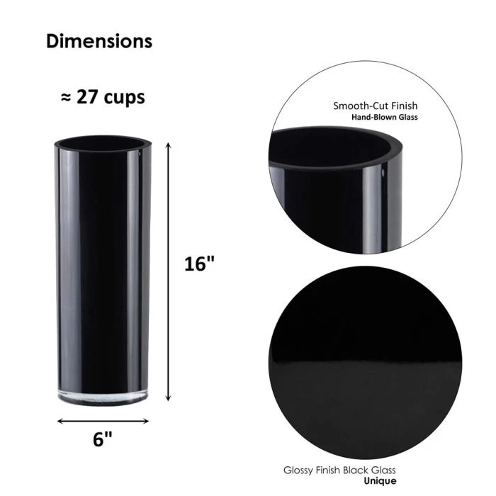 Vase Market Glass Cylinder Vase H-16" D- 6" Black Centerpiece (Multiple Packing) 2 Vase Market Glass Cylinder Vase H-16" D- 6" Black Centerpiece (Multiple Packing) - Image 2