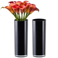 Vase Market Glass Cylinder Vase H-16" D- 6" Black Centerpiece (Multiple Packing)