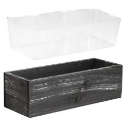 Vase Market Wood Rectangle Planter Box W/ Plastic Liner H-4" Open-13" X 5" (Multiple Packing) -vasemark Shop black wood planter box wpcb051304 bk 03 1000