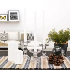 Vase Market Glass Pillar Taper Candle Holder Set Of 3, H-3.75", 4.5", 5.5" D-3.25" (Multiple Packing) -vasemark Shop bubble glass pillar taper candle holder gch201 04 lifestyle 02 2