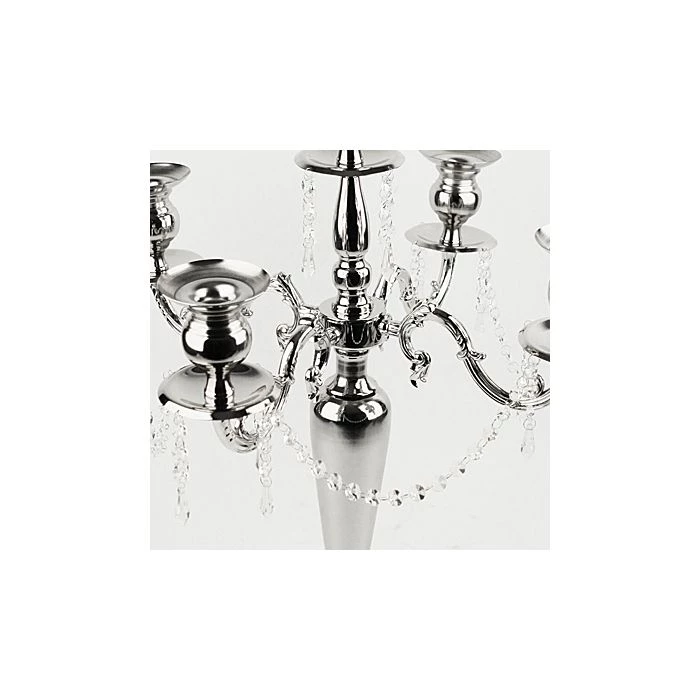 Vase Market Aluminum Candelabra W/ 5 Branches Dangling Silver Beads H-40" 2 Vase Market Aluminum Candelabra W/ 5 Branches Dangling Silver Beads H-40" - Image 2