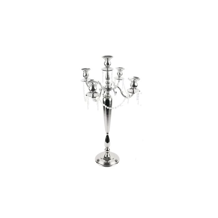 Vase Market Aluminum Candelabra W/ 5 Branches Dangling Silver Beads H-40" 1 Vase Market Aluminum Candelabra W/ 5 Branches Dangling Silver Beads H-40"