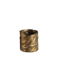 Vase Market Ceramic Textured Dark Gold Cylinder Vase. H-4" D-3.75", Pack Of 2 Pcs