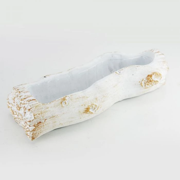 Vase Market Ceramic Log Planter. H-3", White 1 Vase Market Ceramic Log Planter. H-3", White