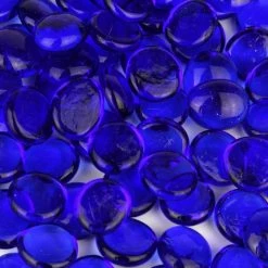 Vase Market 18 Lbs Vase Filler Glass Flat 0.6" Aquarium Gemstones Cobalt Blue, Available In 28 Lbs -vasemark Shop cobalt blue glass flat marbles ggm001b 1 1