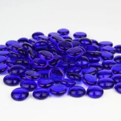 Vase Market 18 Lbs Vase Filler Glass Flat 0.6" Aquarium Gemstones Cobalt Blue, Available In 28 Lbs -vasemark Shop cobalt blue glass flat marbles ggm001b 4