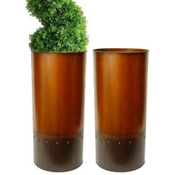 Vase Market Zinc Galvanized Cylinder Planter Copper Finish H-25" D-12" (Multiple Packing)