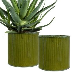 Vase Market Corrugated Zinc Metal Moss Cylinder Planter Pot, H-7" D-7" (Multiple Packing)