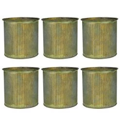 Vase Market Corrugated Zinc Metal Moss Cylinder Planter Pot, H-3" D-2.85" (Multiple Packing) -vasemark Shop corrugated metal steel zinc planter2 1
