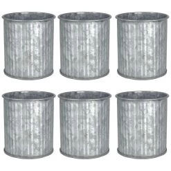 Vase Market Corrugated Planter H-3" D-3" Ridged Galvanized Zinc Cylinder (Multiple Packing) -vasemark Shop corrugated metal steel zinc planter4