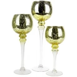 Vase Market Mercury Gold Crackle Glass Candle Holder, Set Of 3 (12", 14", 16")