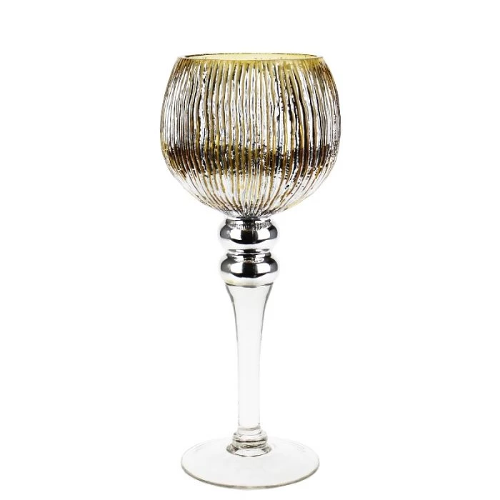 Vase Market Mercury Gold Wavy Etched Glass Candle Holder, Set Of 3 (12", 14", 16") 5 Vase Market Mercury Gold Wavy Etched Glass Candle Holder, Set Of 3 (12", 14", 16") - Image 5