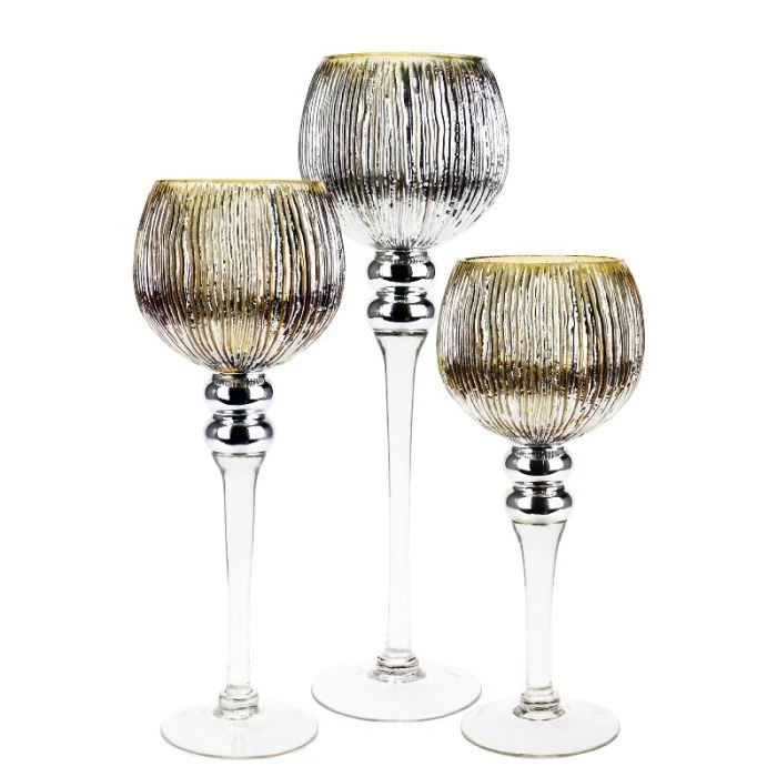 Vase Market Mercury Gold Wavy Etched Glass Candle Holder, Set Of 3 (12", 14", 16") 1 Vase Market Mercury Gold Wavy Etched Glass Candle Holder, Set Of 3 (12", 14", 16")