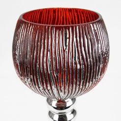 Vase Market Mercury Red Wavy Etched Glass Candle Holder, Set Of 3 (12", 14", 16") -vasemark Shop crackle mercury red candle holder gch352s3r 1