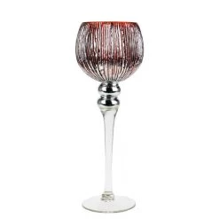 Vase Market Mercury Red Wavy Etched Glass Candle Holder, Set Of 3 (12", 14", 16") -vasemark Shop crackle mercury red candle holder gch352s3r m