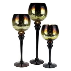 vasemark Shop 23 Vase Market Mercury Brown Crackle Glass Candle Holder, Set Of 3 (12", 14", 16")