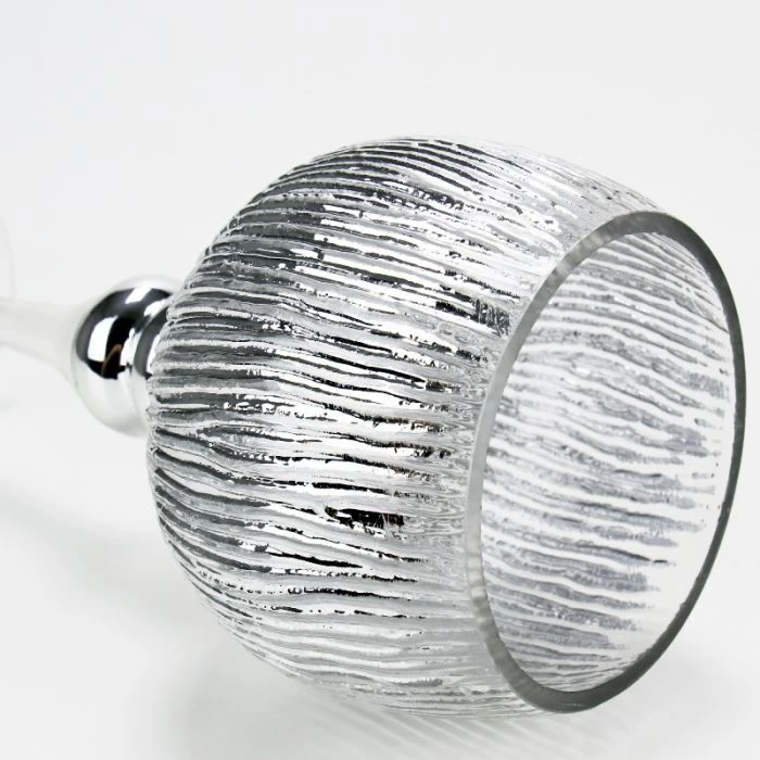 Vase Market Mercury Silver Wavy Etched Glass Candle Holder, Set Of 3 (12", 14", 16") 8 Vase Market Mercury Silver Wavy Etched Glass Candle Holder, Set Of 3 (12", 14", 16") - Image 8