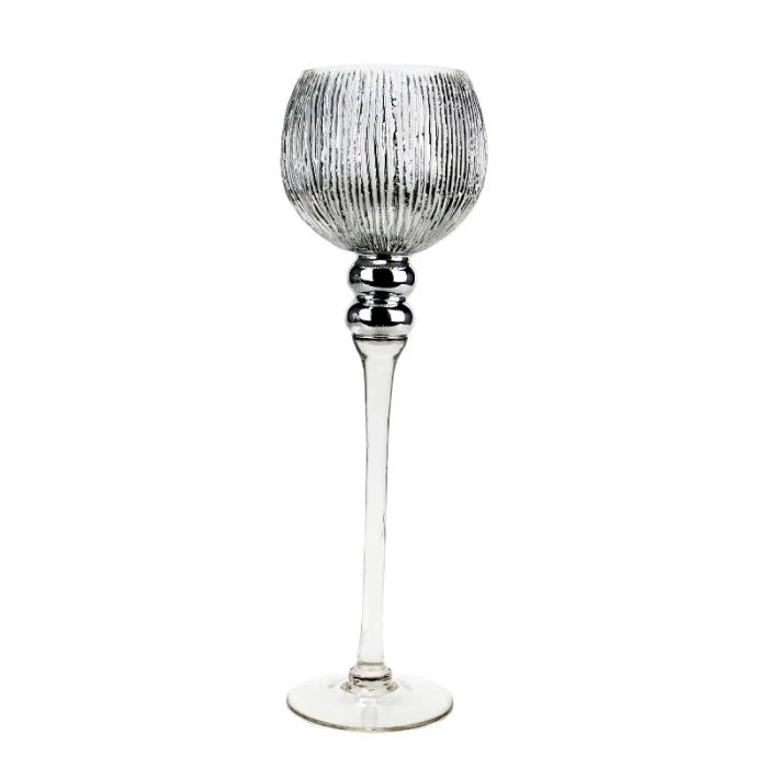 Vase Market Mercury Silver Wavy Etched Glass Candle Holder, Set Of 3 (12", 14", 16") 3 Vase Market Mercury Silver Wavy Etched Glass Candle Holder, Set Of 3 (12", 14", 16") - Image 3