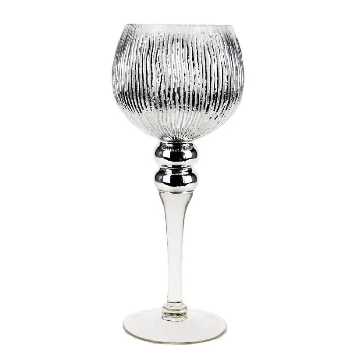 Vase Market Mercury Silver Wavy Etched Glass Candle Holder, Set Of 3 (12", 14", 16") 5 Vase Market Mercury Silver Wavy Etched Glass Candle Holder, Set Of 3 (12", 14", 16") - Image 5