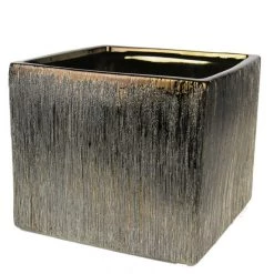 Vase Market Etched Ceramic Coffee Brown Square Vase. H-5.5"