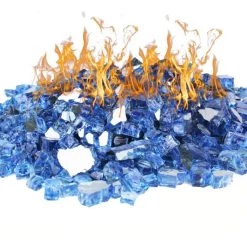Vase Market 40 Lbs Fire Pit Glass Tempered Fire Glass 1/2" Reflective Pacific Blue (Approx 4 Sq. Ft)