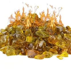 Vase Market 40 Lbs Fire Pit Glass Pebble Style Fire Glass 0.5" - 1" Amber (Approx 4 Sq. Ft)