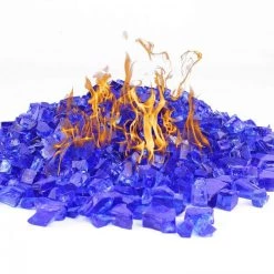 Vase Market 40 Lbs Fire Pit Glass Tempered Fire Glass 1/2" Diamond Blue (Approx 4 Sq. Ft)