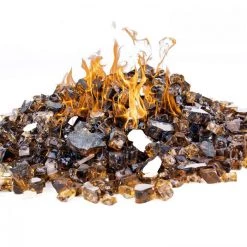Vase Market 40 Lbs Fire Pit Glass Tempered Fire Glass 1/2" Reflective Golden Tea (Approx 4 Sq. Ft)