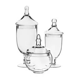 Vase Market Glass Apothecary Jars Set Of 3. H-13.5", 16.5", 10" Candy Buffet Canister