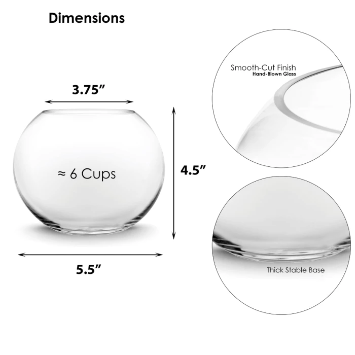 Vase Market Glass Bubble Fish Bowl H-4.5" Body D-6" Terrarium Bowl (Multiple Packing) 2 Vase Market Glass Bubble Fish Bowl H-4.5" Body D-6" Terrarium Bowl (Multiple Packing) - Image 2