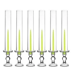 Vase Market Glass Candle Holder H-5.5" With 18" Candle Chimney Sleeves, Pack Of 12 Sets (24 Pcs)