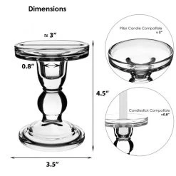 Vase Market Glass Candle Holder Set Of 3 H-3.75", 4.5", 5.5" With 14" X 4" Chimney Tubes, Pack Of 12 Sets (72 Pcs) -vasemark Shop gch201 05 dim 3 1 1