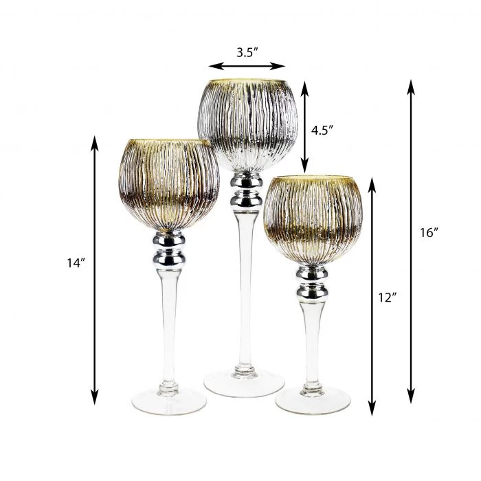 Vase Market Mercury Gold Wavy Etched Glass Candle Holder, Set Of 3 (12", 14", 16") 2 Vase Market Mercury Gold Wavy Etched Glass Candle Holder, Set Of 3 (12", 14", 16") - Image 2