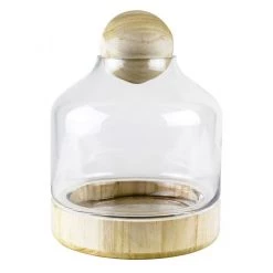 Vase Market Glass Dome W/ Wood Base & Stopper H-9.5" Body D-7" (Multiple Packing) -vasemark Shop gcu201