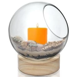 Vase Market Slant Cut Bubble H-8.5" D-4.5" Terrarium Bowls With Wood Base (Multiple Packing) -vasemark Shop gcu220 07 cndl