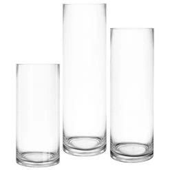 vasemark Shop 31 Vase Market Glass Cylinder Vases Set Of 3, H-9", 12", 14" D-4", Pack Of 12 Sets (36 Pcs)