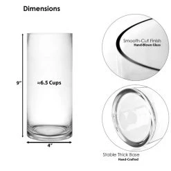 Vase Market Glass Cylinder Vases Set Of 3, H-9", 12", 14" D-4", Pack Of 12 Sets (36 Pcs) -vasemark Shop gcy010 09 dim