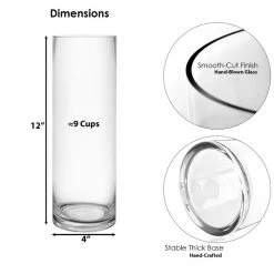 Vase Market Glass Cylinder Vases Set Of 3, H-9", 12", 14" D-4", Pack Of 12 Sets (36 Pcs) -vasemark Shop gcy010 12 dim