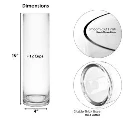 Vase Market Glass Cylinder Vases Set Of 3, H-12", 16", 20" D-4", Pack Of 6 Sets (18 Pcs) -vasemark Shop gcy010 16 dim