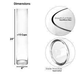 Vase Market Glass Cylinder Vases Set Of 3, H-12", 16", 20" D-4", Pack Of 6 Sets (18 Pcs) -vasemark Shop gcy010 20 dim