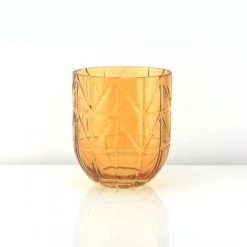 Vase Market Geometric Amber 6.5" Cylinder Glass Vase, Pack Of 2 Pcs
