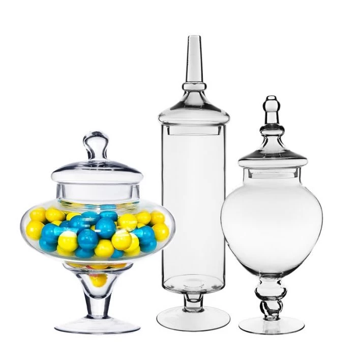 Vase Market Glass Apothecary Candy Buffet Jar Set Of 3. H-10",14.75",22" 1 Vase Market Glass Apothecary Candy Buffet Jar Set Of 3. H-10",14.75",22"