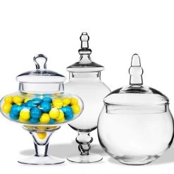 Vase Market Glass Apothecary Candy Buffet Jar Set Of 3. H-10", 10", 9.5"