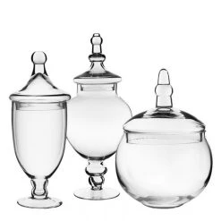 Vase Market Glass Apothecary Candy Buffet Jar Set Of 3, H-13.5", 14.7", 10"