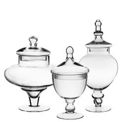 Vase Market Glass Apothecary Jars Set Of 3, H-10", 9.5", 14.75" Candy Buffet Canister