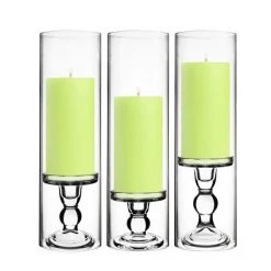 vasemark Shop 11 Vase Market Glass Candle Holder Set Of 3 H-3.75", 4.5", 5.5" With 14" X 4" Chimney Tubes, Pack Of 12 Sets (72 Pcs)