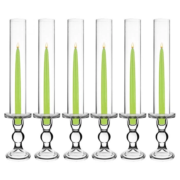 Vase Market Glass Candle Holder H-5.5" With 14" Candle Chimney Sleeves, Pack Of 12 Sets (24 Pcs) 1 Vase Market Glass Candle Holder H-5.5" With 14" Candle Chimney Sleeves, Pack Of 12 Sets (24 Pcs)