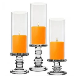 vasemark Shop 9 Vase Market Glass Candle Holder Set Of 3 H-3.25", 4.5", 6.25" With 10" X 4" Chimney Tubes, Pack Of 8 Sets (48 Pcs)
